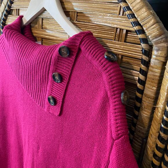 Chico’s Pink Button Cowl Neck Sweater Tunic Size 2 Large Pockets Cozy Knit - Picture 3 of 8
